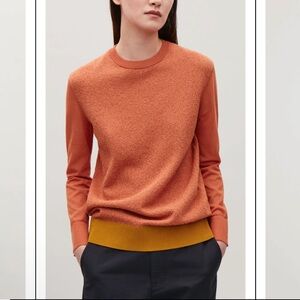 COS Colorblock Sweater Sheer Mesh Sleeves Crewneck Pullover Orange Minimalist
